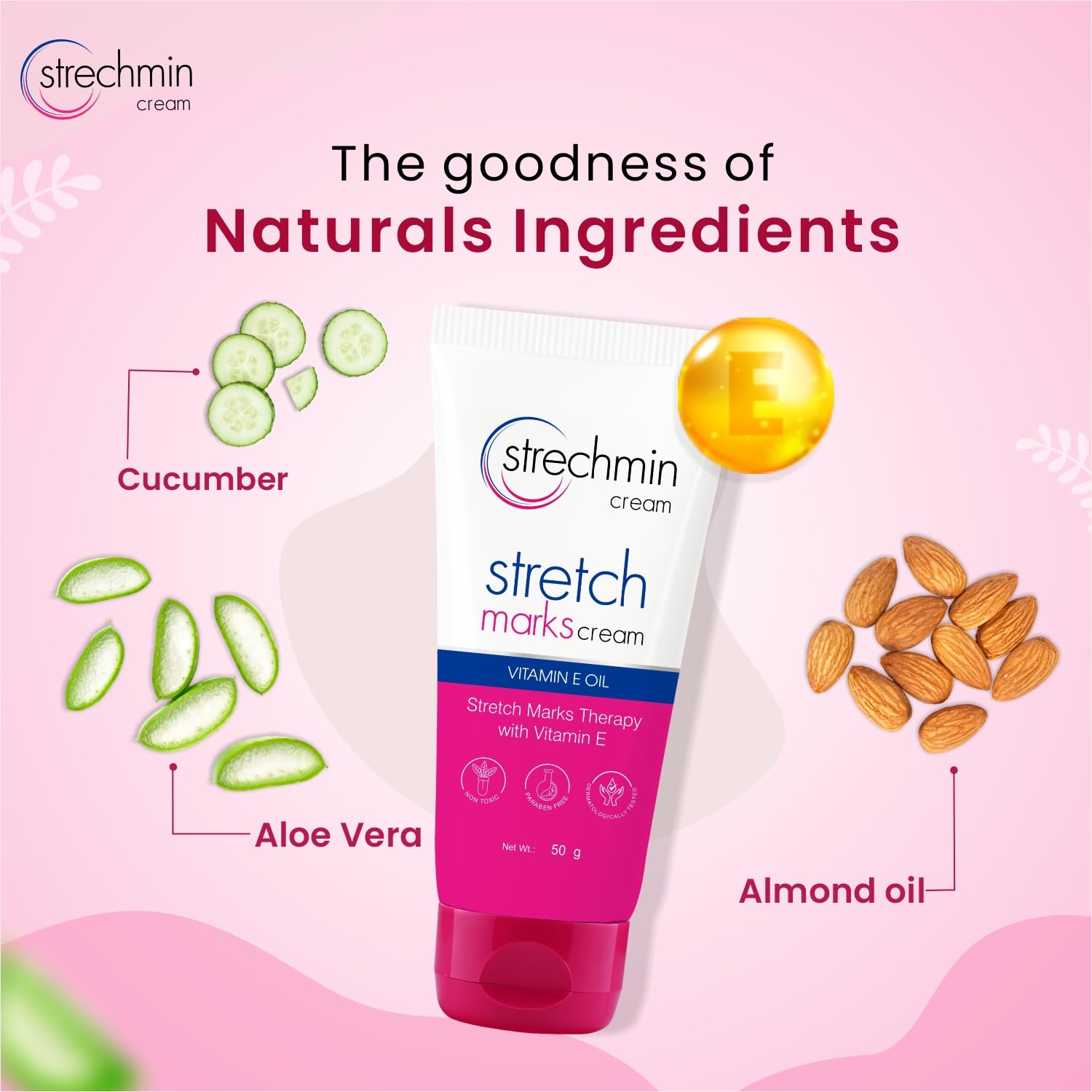 Strechmin Stretch Mark Cream for Women with Vitamin E (50g) - Helps to Reduce Stretch Mark during Pregnancy or Weight Loss and Provides Moisturization the Skin Strechmin Stretch Mark Cream for Women with Vitamin E (50g) - Helps to Reduce Stretch Mark during Pregnancy or Weight Loss and Provides Moisturization the Skin