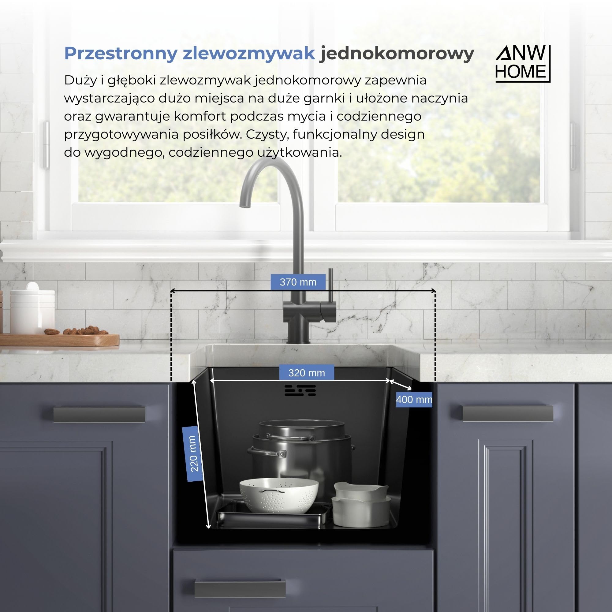 Zlewozmywak kuchenny jednokomorowy Grafit 37x45