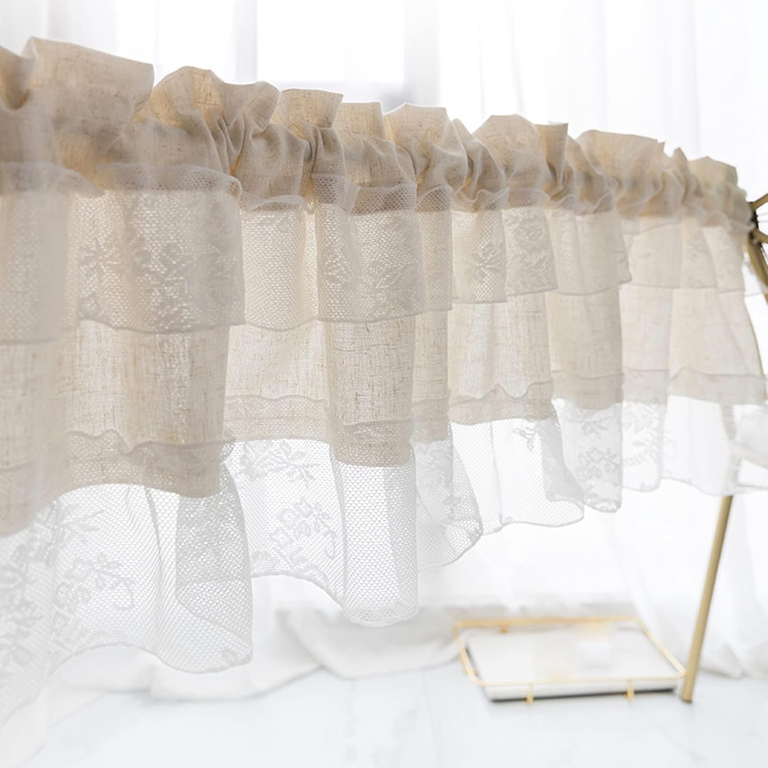 Kitchen Curtains,Embroidered Sheer Tier Curtains Valance,Cotton linen cafe curtains,Bistro curtain Country style,Translucent short curtains Window Treatment Tiers for Living room bedroom Kitchen Caf