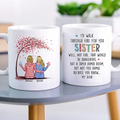 Miniatura 3 de Gossby Taza de café personalizada para hermana, regalo personalizado para hermana de parte de hermana con diseño, nombres, regalo de cumpleaños,