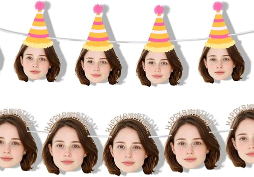 Custom Face Cut Out Garland Banner Personalized Banner with Photo - 8 Face Cutout Party Decor for Birtyday Wedding Graduation Retirement & More