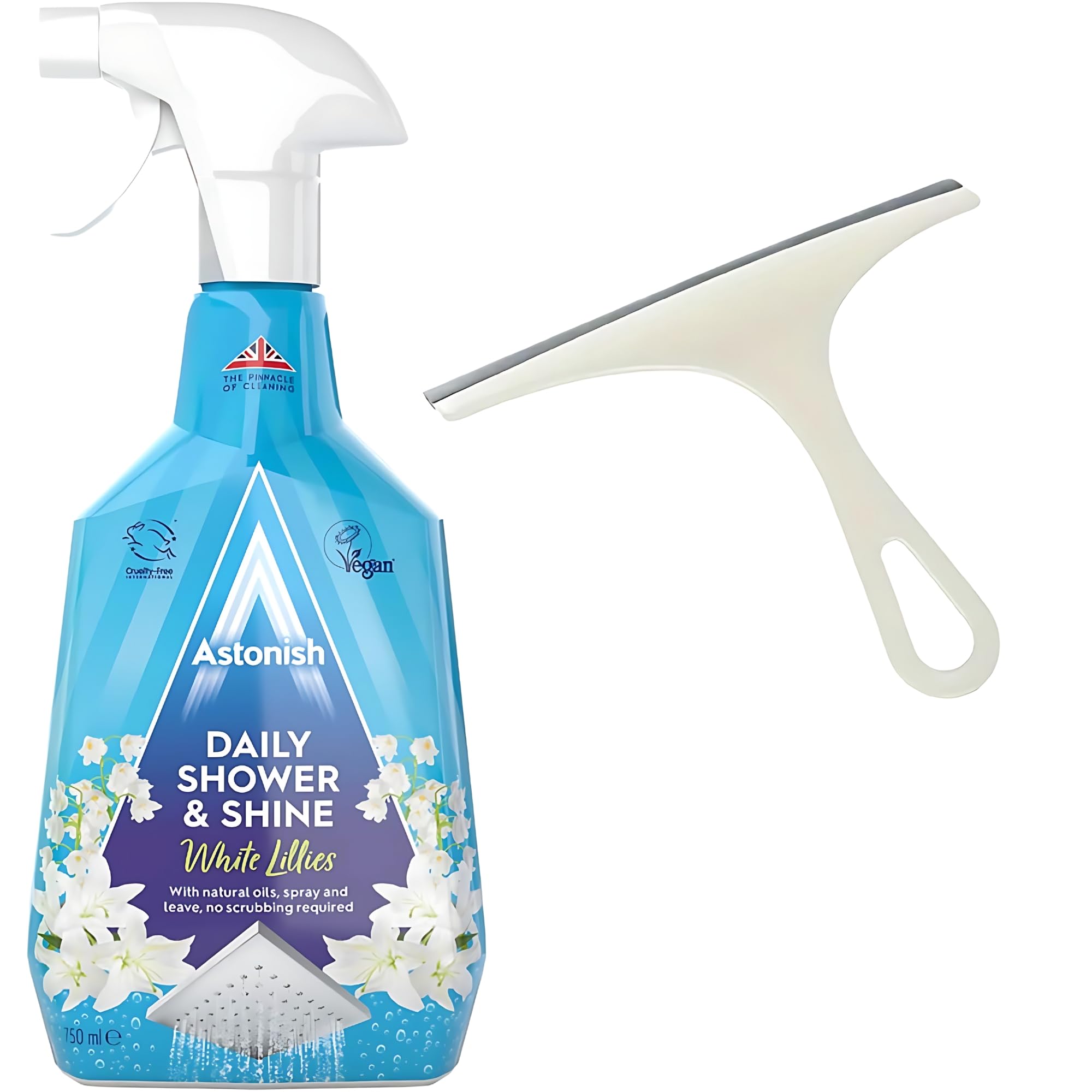 Shower Cleaning Essentials Bundle: Daily Shower Spray and Hand Held Window Squeegee – Streak-Free Astonish Daily Shower and Shine – 750ml Shower Spray with Squeegee