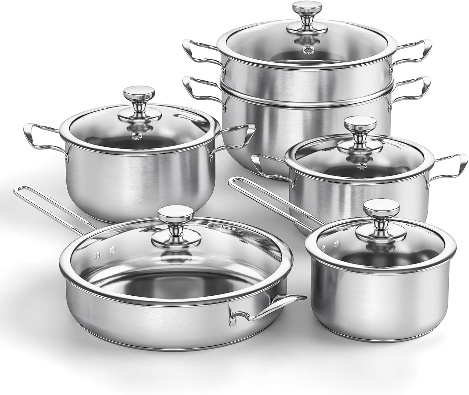 Stainless Steel Cookware Set, Wodillo 11-Piece Pots and Pans Sets with