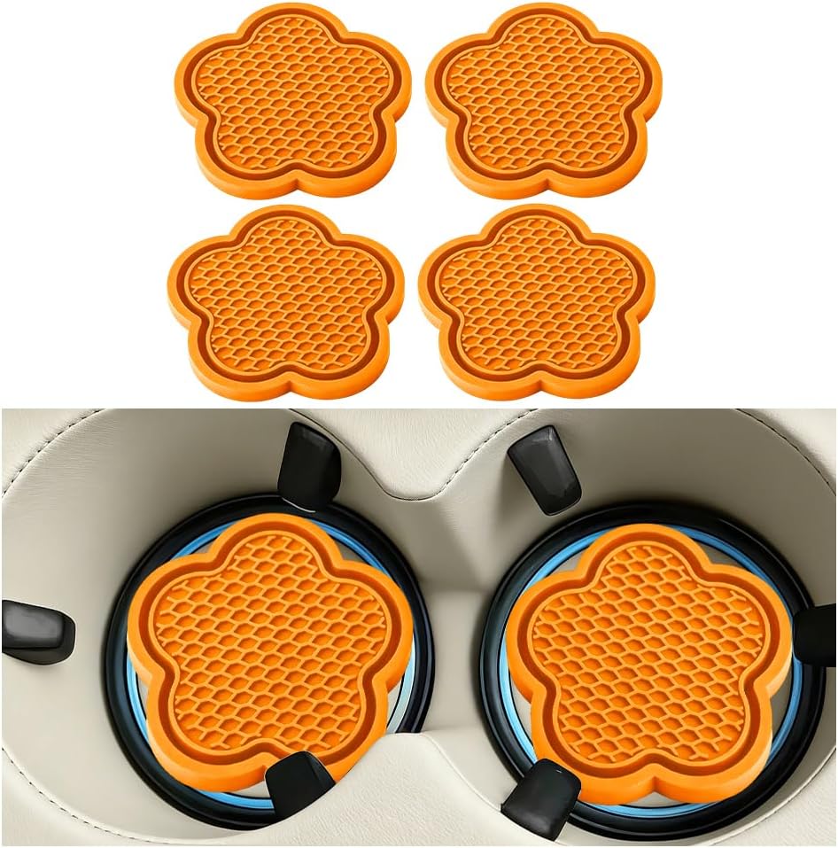 2PCS Car Cup Holder Coaster, 2.76 Inch, Flower Non Slip, Orange