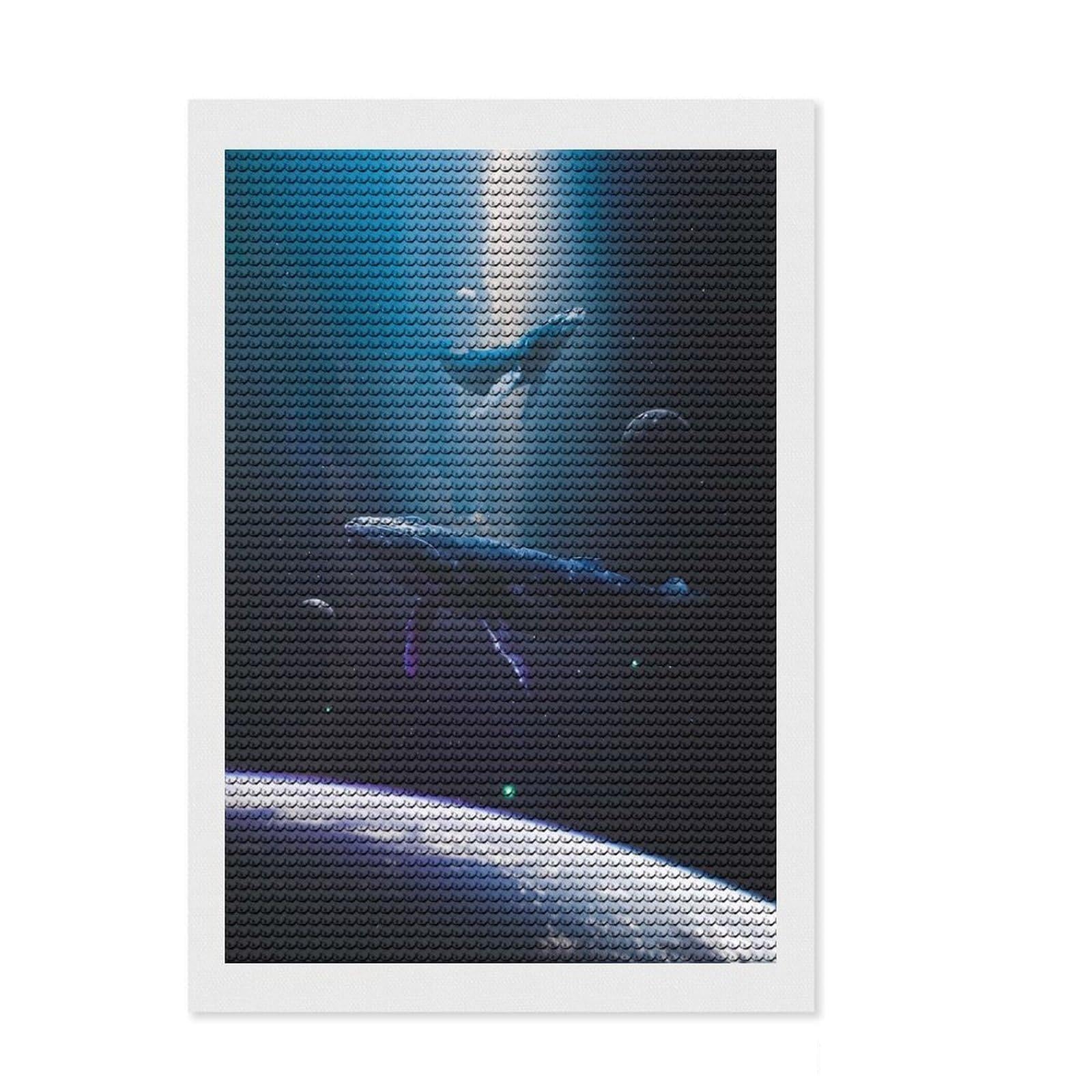 Junmoney Space Whales DIY Diamond Art Canvas Kit 8"x12", Boho Decor, for Teens, with Tool Kit, Christmas Gift, Mindful Craft Activity