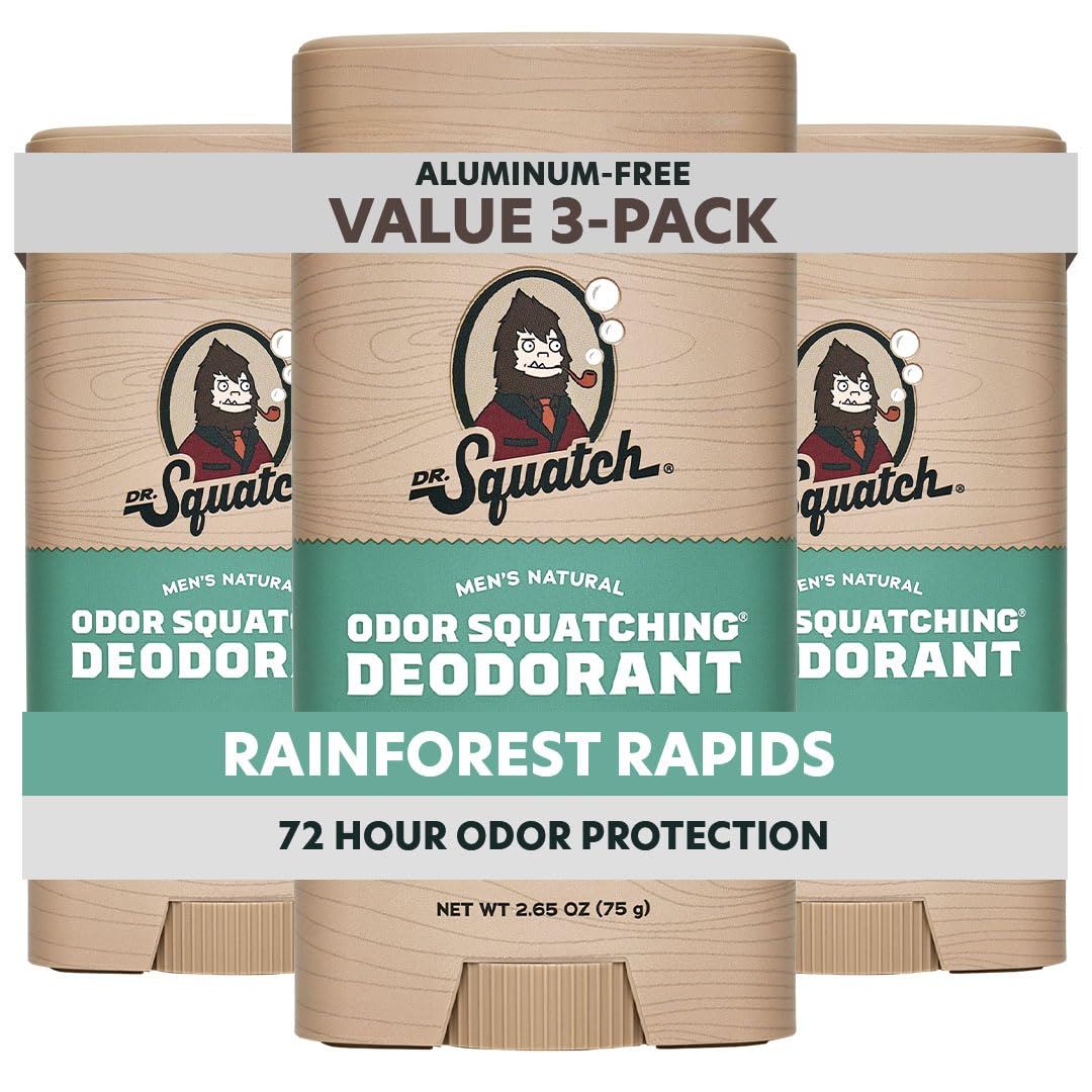 Natural Men’s Deodorant – Aluminum Free Natural Deodorant Men with Charcoal & Postbiotics for 72-Hour Odor Protection – Rainforest Rapids, 2.65oz Stick (3-Pack)