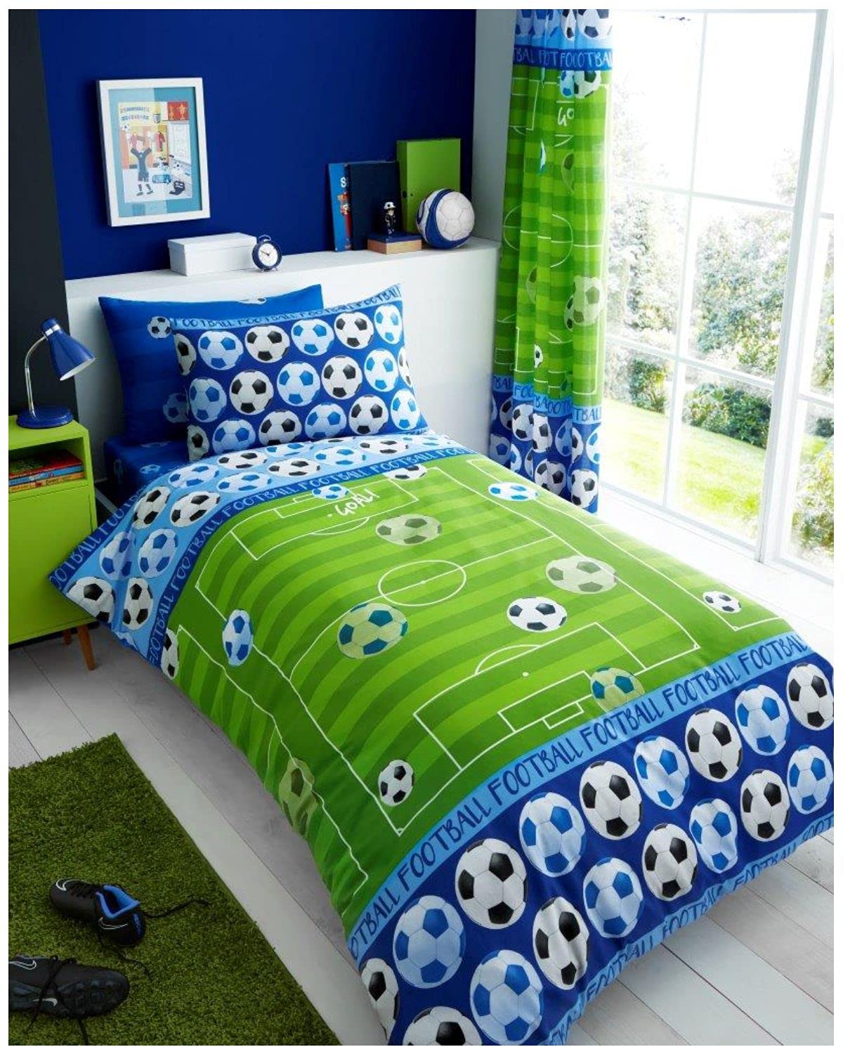 Gc Gaveno Cavailia Boys Ds-Rotary Goal Blue Premium Kids Single Duvet Cover Set With Pillowcase - Reversible Kids Bedding Set - Washable Quilt Bedset - Easycare Bedlinen Set For & Girls - Blue