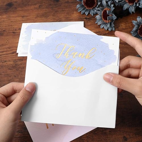 Miniatura 4 de Paquete de 48 tarjetas de agradecimiento, tarjetas de felicitación de acuarela con lámina dorada, notas para bodas, despedidas de soltera, fiestas,