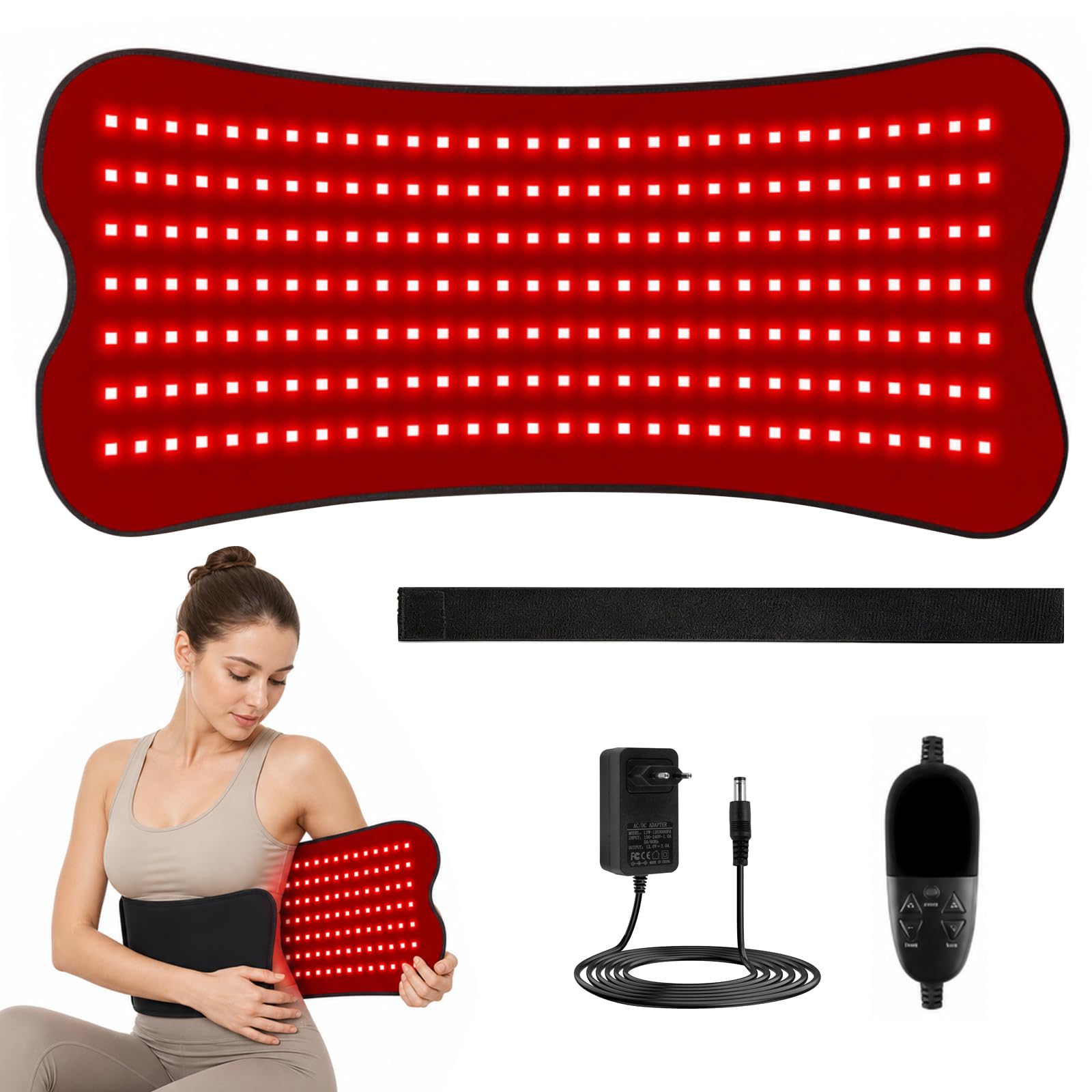 Ceinture de thérapie à lumière rouge à 210 LED, tapis de thérapie à lumière rouge, 660 nm et 850 nm, thérapie par lumière infrarouge, tapis chauffant électrique, 5 niveaux de luminosité et 5 réglages