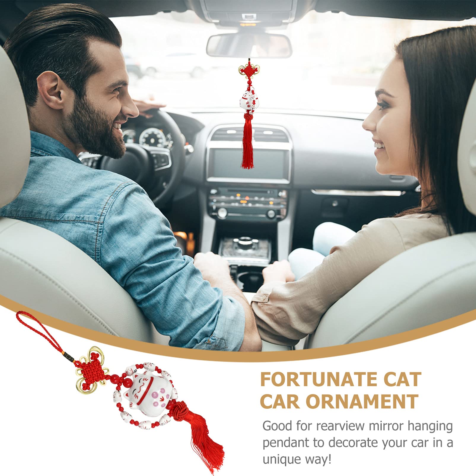 Pendentif Intérieur Voiture Chat Porte-Bonheur En Céramique - Chance Et Richesse