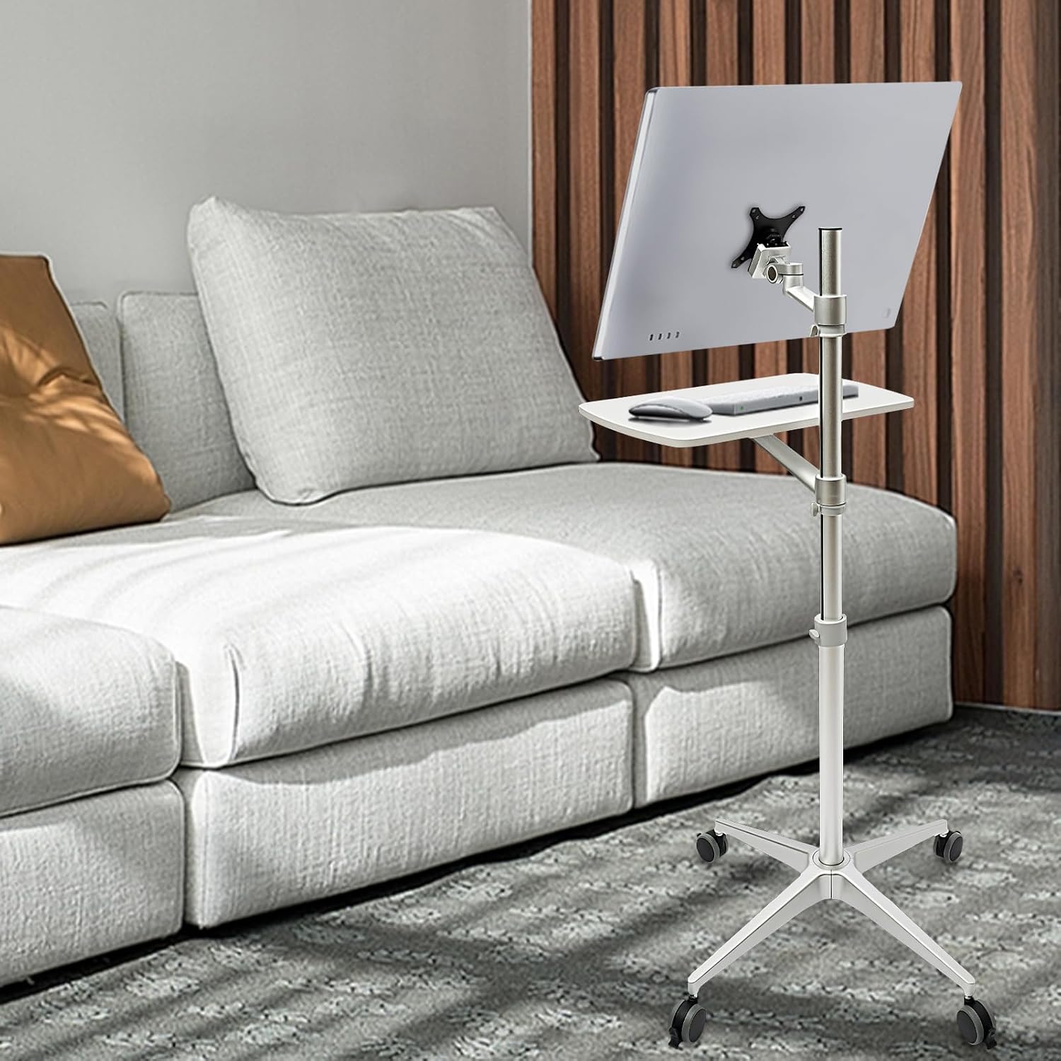 Mulitiuse Rolling Laptop Desk Height Adjustable 34.06-48.62" Mobile Workstation Mobile Desk for Schools, Offices, Classrooms, Homes, Conference Rooms