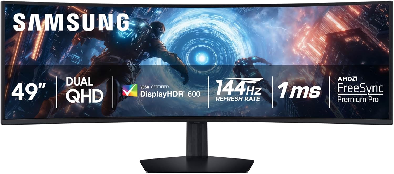 49-inch Odyssey G9 (G91F) DQHD, 144Hz, Curved Gaming Monitor, Ultra-Wide 32:9 Screen, DisplayHDR 600, AMD FreeSync™ Premium Pro, Ergonomic Stand, LS49FG910ENXZA, 2025 | 144Hz, Ultra-Wide 32:9 Screen, DisplayHDR 600, AMD FreeSync Premium Pro, Ergonomic Stand (LS49FG910ENXZA)