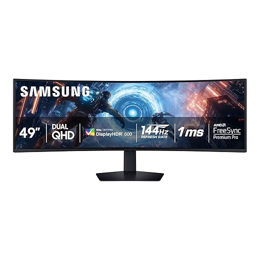 SAMSUNG 49 inch Odyssey Curved Black Dual QHD Gaming Monitor, 144 Hz, VESA DisplayHDR 600, AMD freesync Premium pro - (LS49FG910ENXZA) [Canada Version]