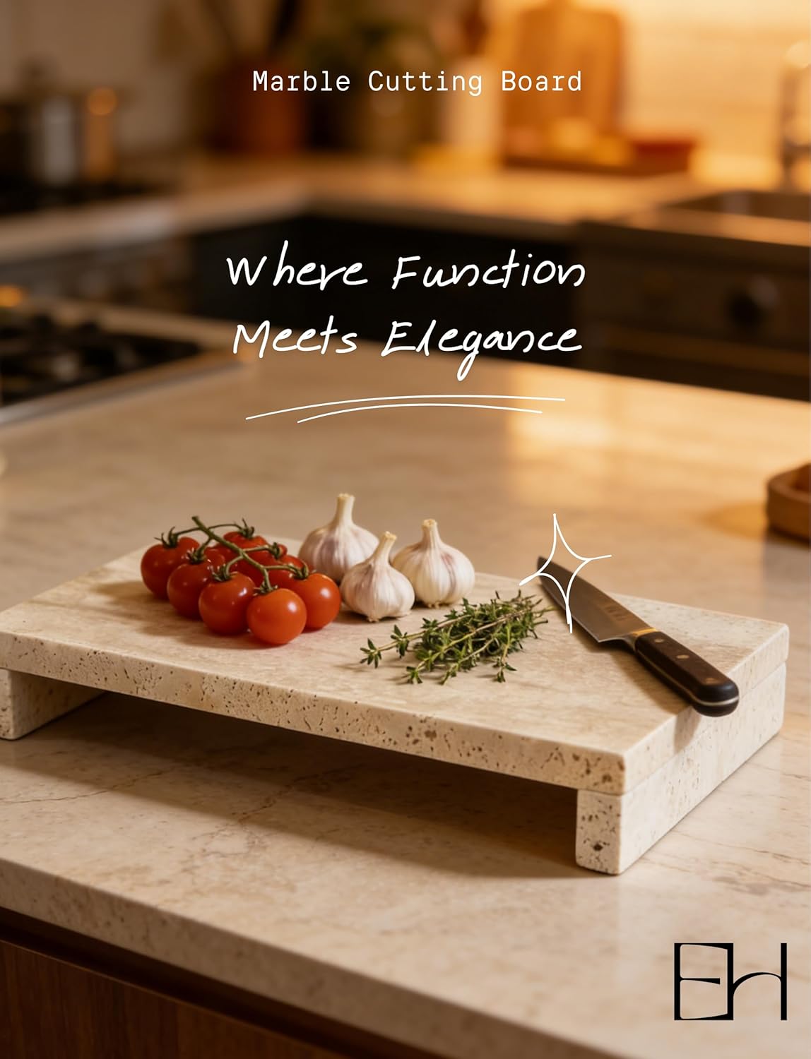 Travertine Tray with Pedestal Stand, Marble Tray for Kitchen Counter, Marble Serving Board & Footed Riser for Bathroom, Charcuterie, Cheese, Fruit Stone Display (Beige Travertine Midium)