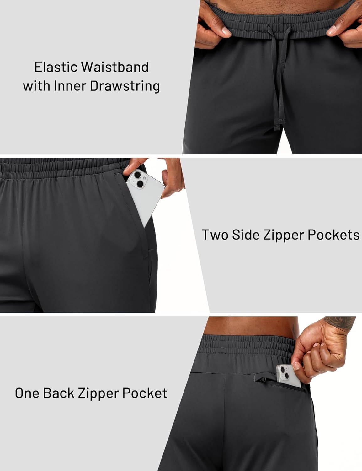 MIER Mens Athletic Sweatpants for Workout Gym Running Jogging Active Lightweight Track Sweat Pants, 3 Zipper Pockets Bottoms - Image 3