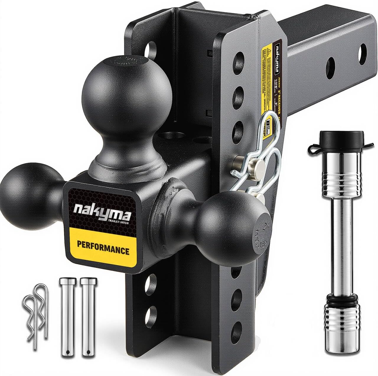Adjustable Trailer Hitch, 8" Drop Hitch for 2 Inch Receiver, Tri-Ball Hitch