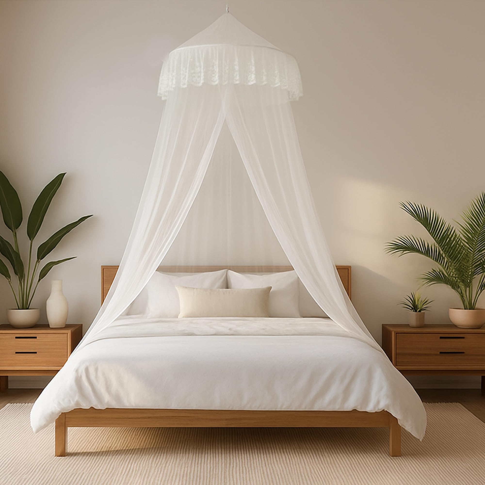 for Hanging Double Bed | King Size Machardani | Polyester 30GSM Strong Net | Canopy Tent for Bedrooom -Plain White