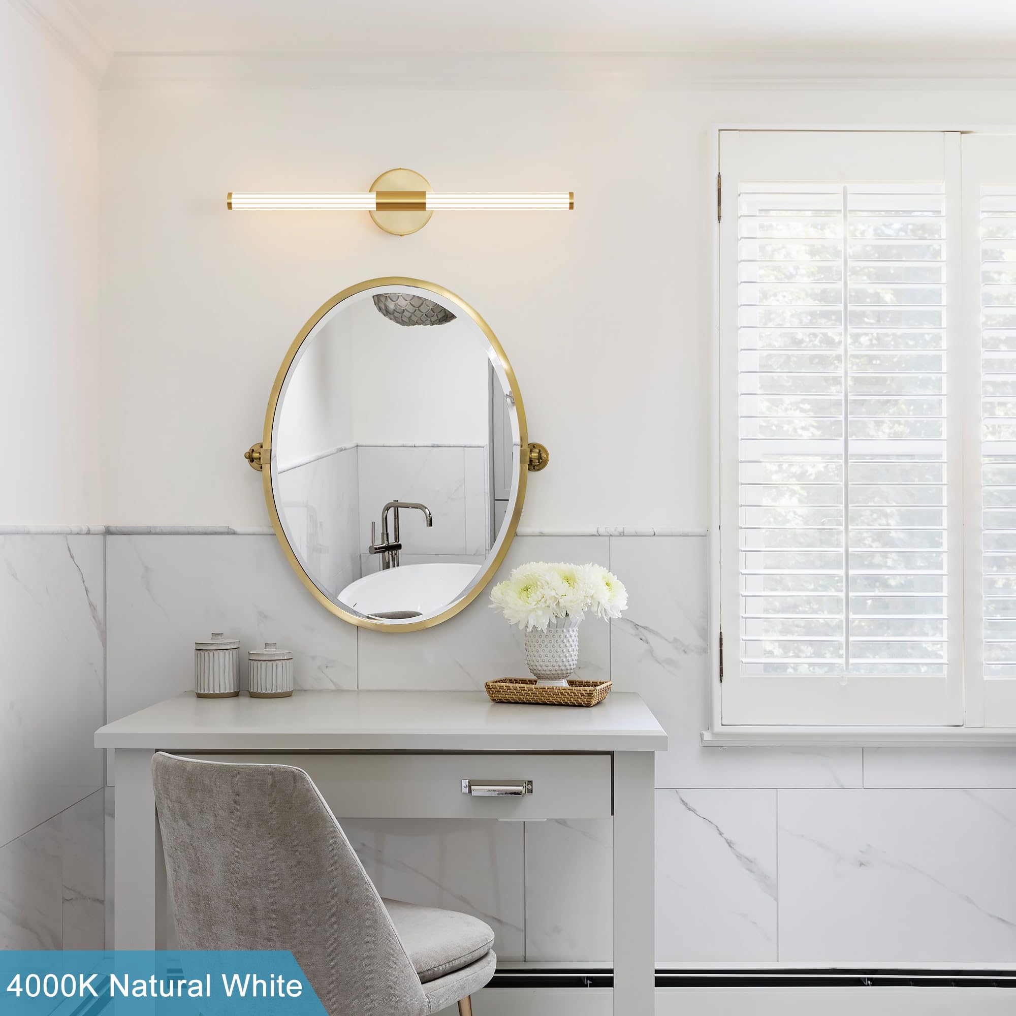 LED Wandleuchte 360° Wandbeleuchtung Innen Wandlampe Gold 60cm | Wasserdicht IP44 8W 800Lumen 3CCT Einstellbar 3000K-6000K Badleuchte Bilderlampe Für Wohnzimmer Badzimmer Schlafzimmer