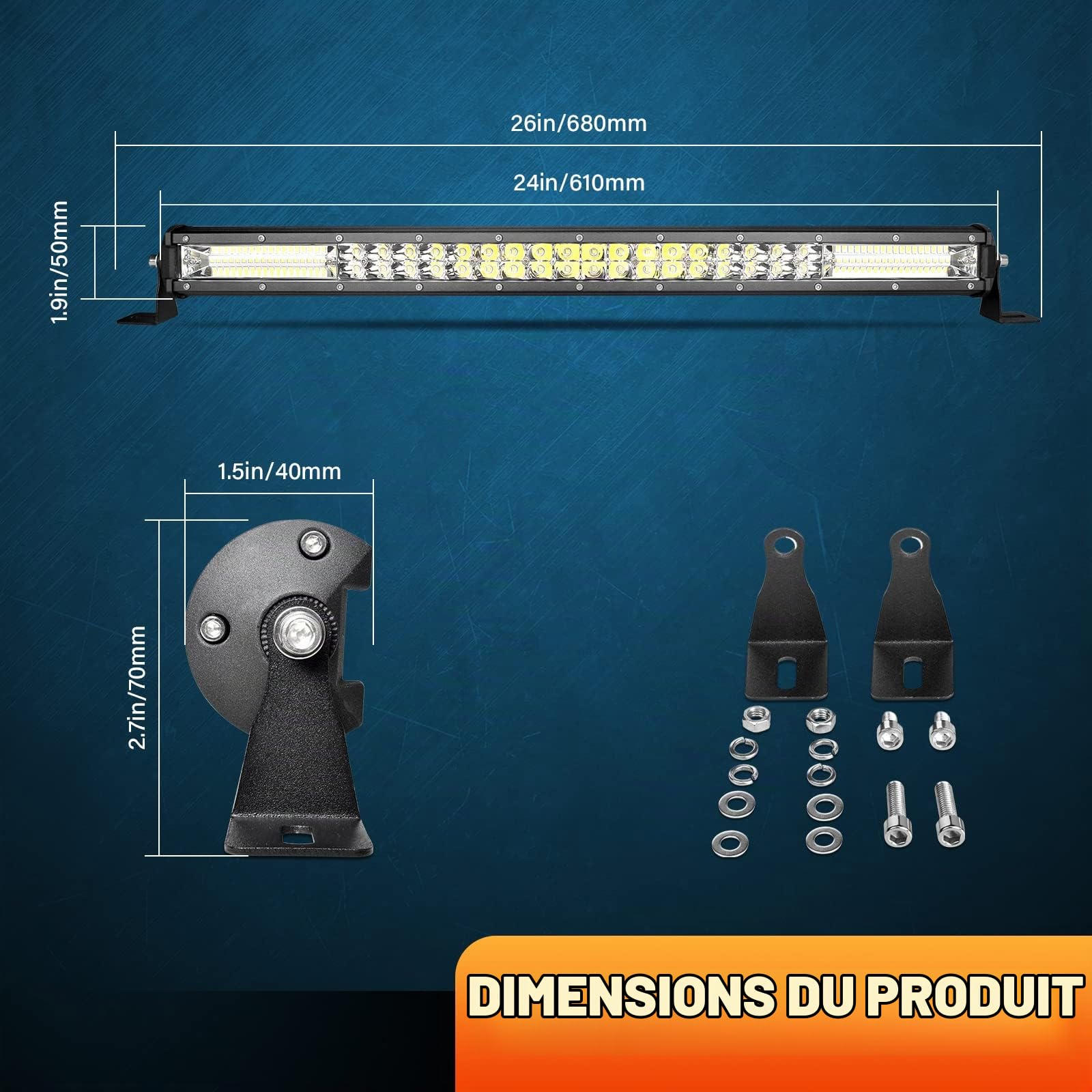 RIGIDON 24 Pouces 60cm 216W projecteur Barre de LED 4x4 12V 24V Flood Spot