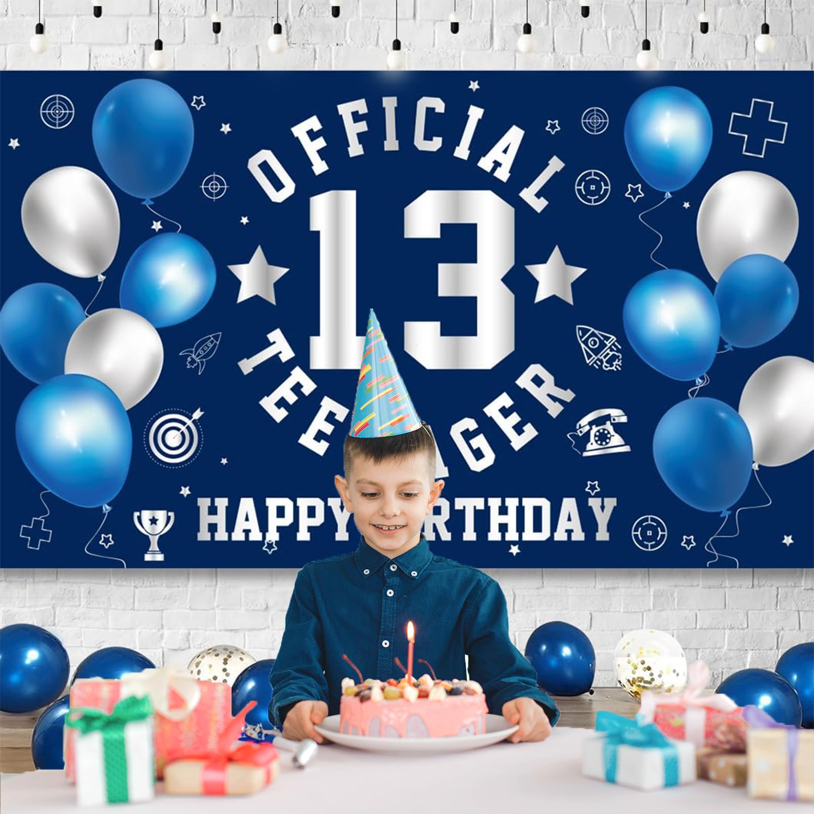 Iridescent 13th Birthday Decoration Number 13 Circle Dots Sparkly Star Garland Metallic Hanging Streamers Bunting Banner Backdrop Girls Official Party