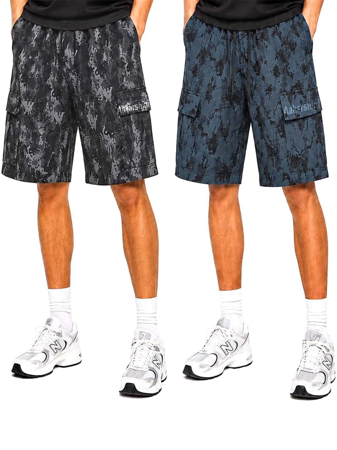 aakarshini Cargo Shorts for Men Pack of 2 | Camo Print Cargo Shorts | 4 Pockets (2 Zip Pockets & 2 Cargo Pockets) | Elastic Waist with Drawstring | Poly Cotton Fabric | Knee Length Shorts-picture-27