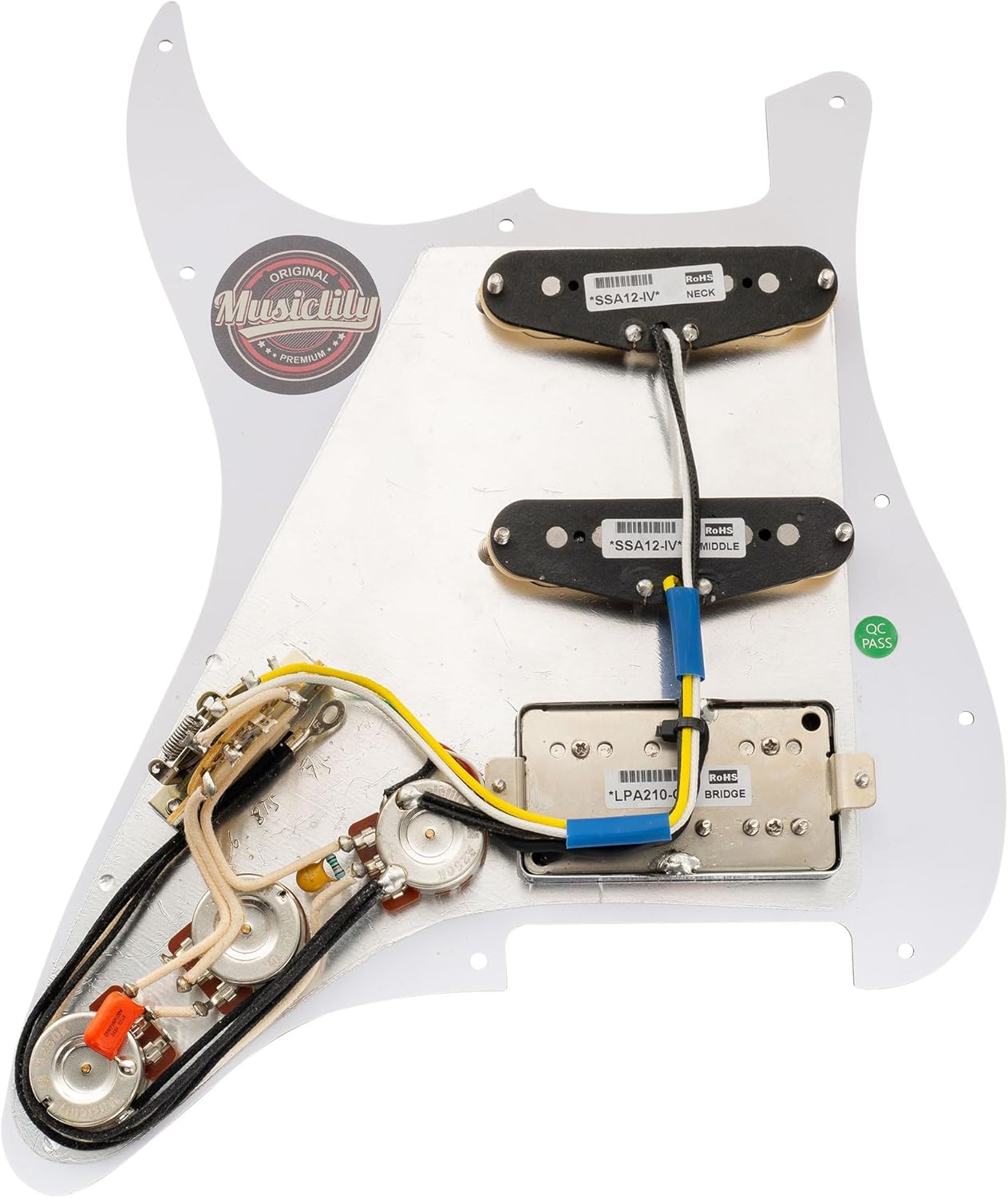 Musiclily Pro HSS Pre-wired Pickguard ST Guitar Loaded Pickguard with Artec Alnico 5 Single Coil Humbucker Pickups for American/Mexico Squier Strat Style Electric Guitar, 4ply Tortoise Shell