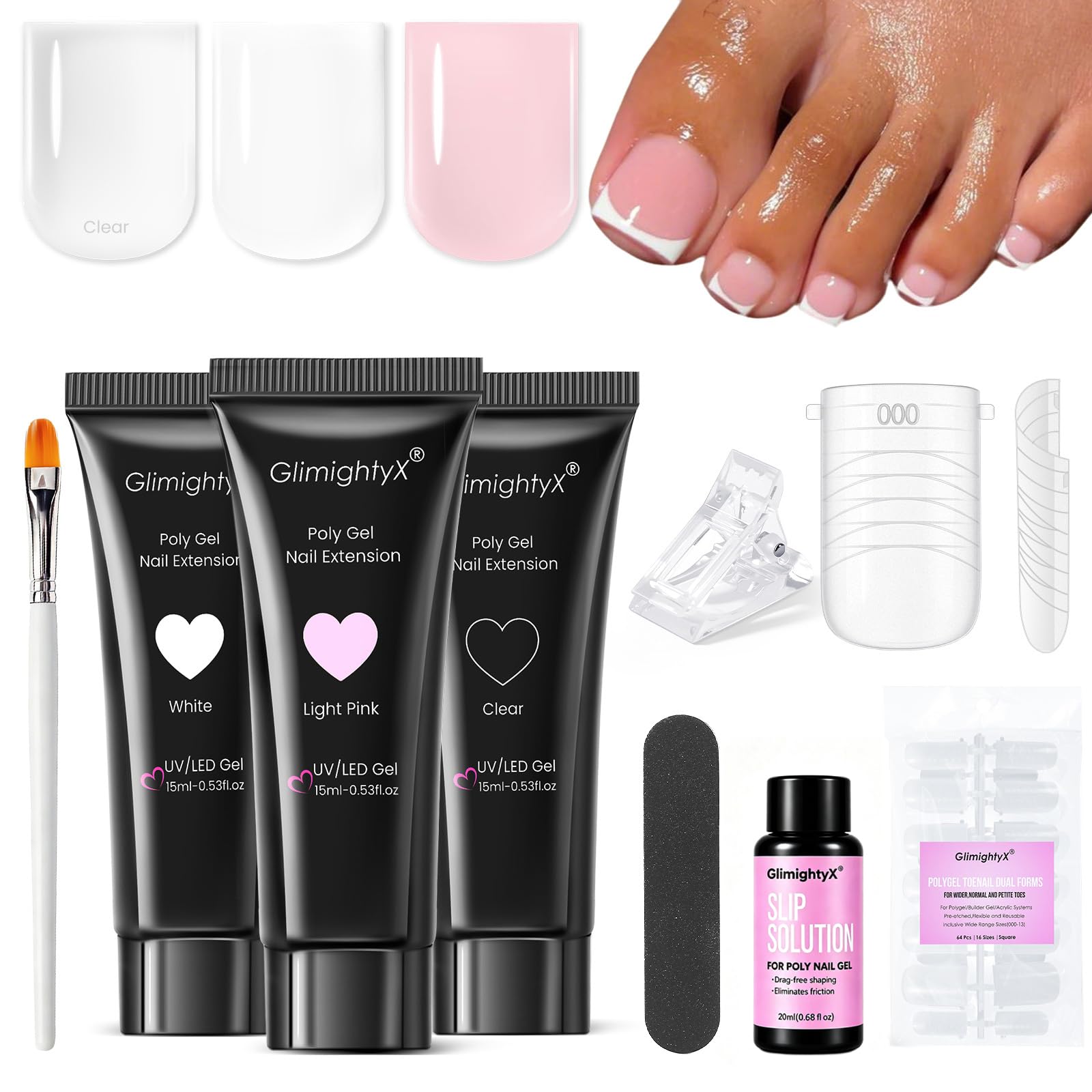 GlimightyX Polygel Toenail Kit - Clear, Pink & White -1 GlimightyX Polygel Toenail Kit - Clear, Pink & White -1