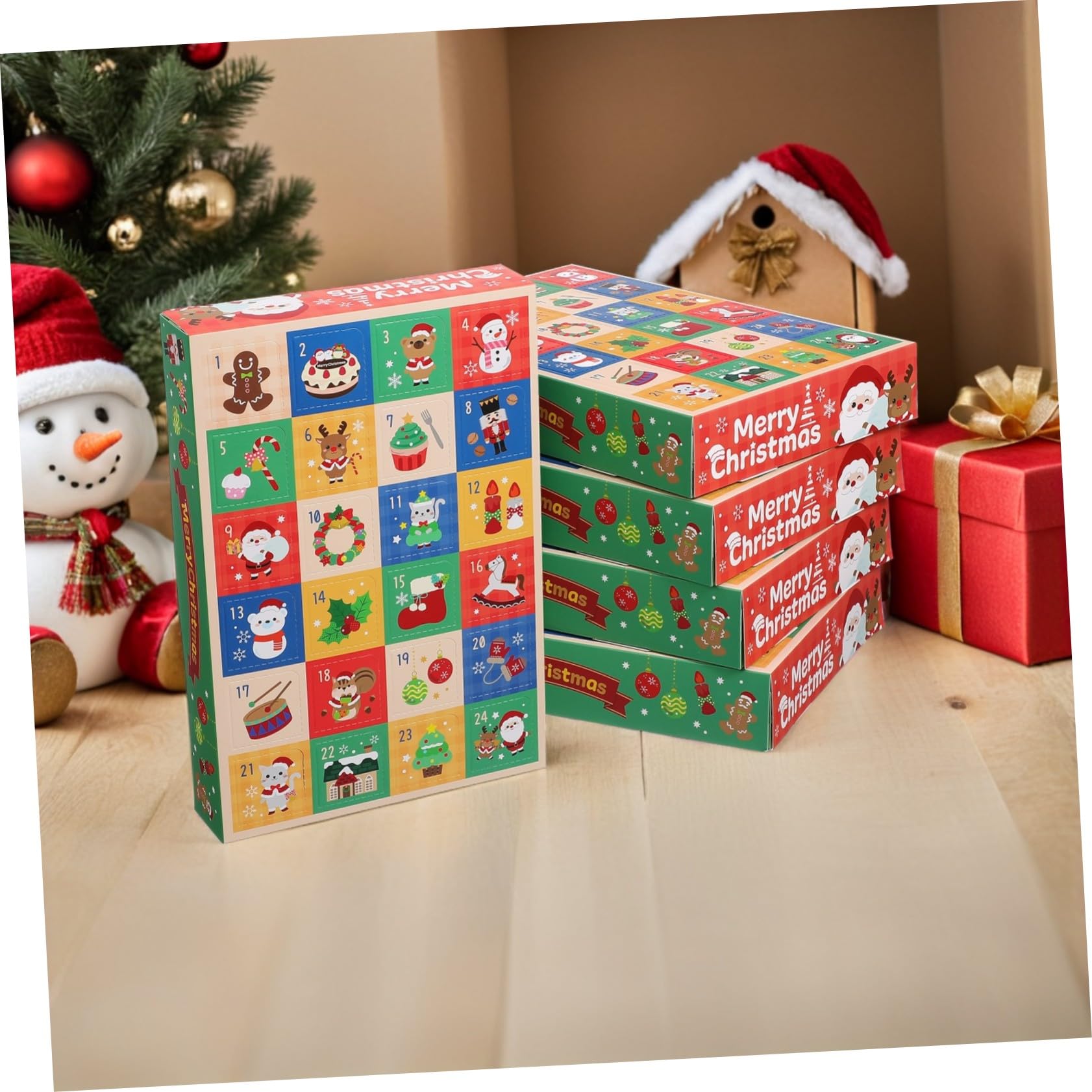 VILLFUL 15 Piezas Caja Calendario de Adviento Navideño de Papel Ligero Compartimentos Vacíos para Dulces y Regalos DIY para Actividades Familiares y Decoración Festiva