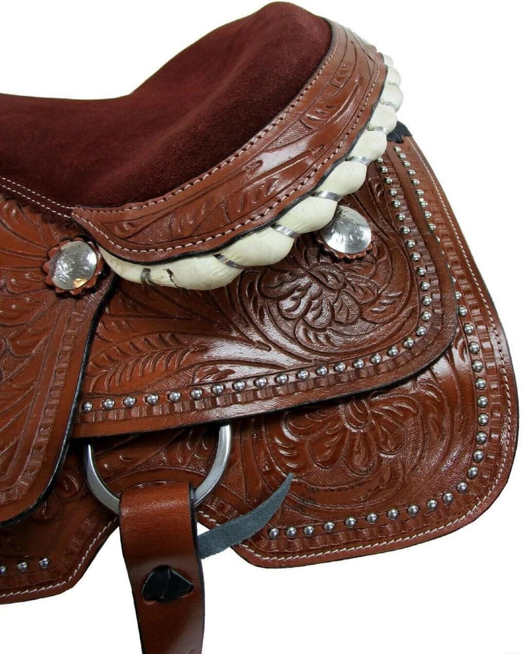 Western Barrel Racing Horse Show Saddle Floral Tooled Tack Set Riding Pleasure Racing Show Skórzane siodełko dla konia 25 cm do 45 cm ME-WLS-116