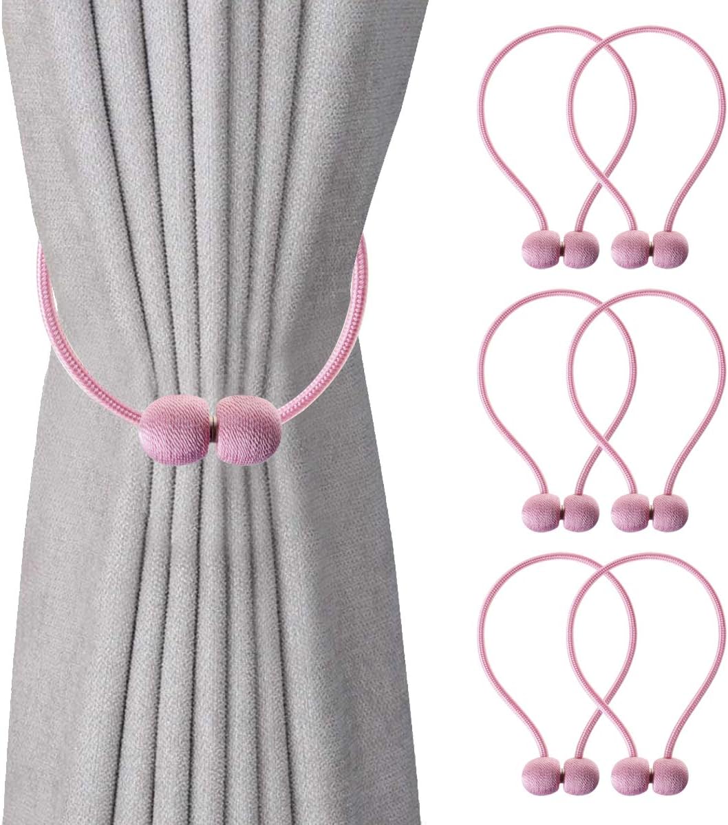 MXCELL Pink Magnetic Curtain Tiebacks Clips Holders for Office and Home or Sheer Windows Draperies 6 Pcs
