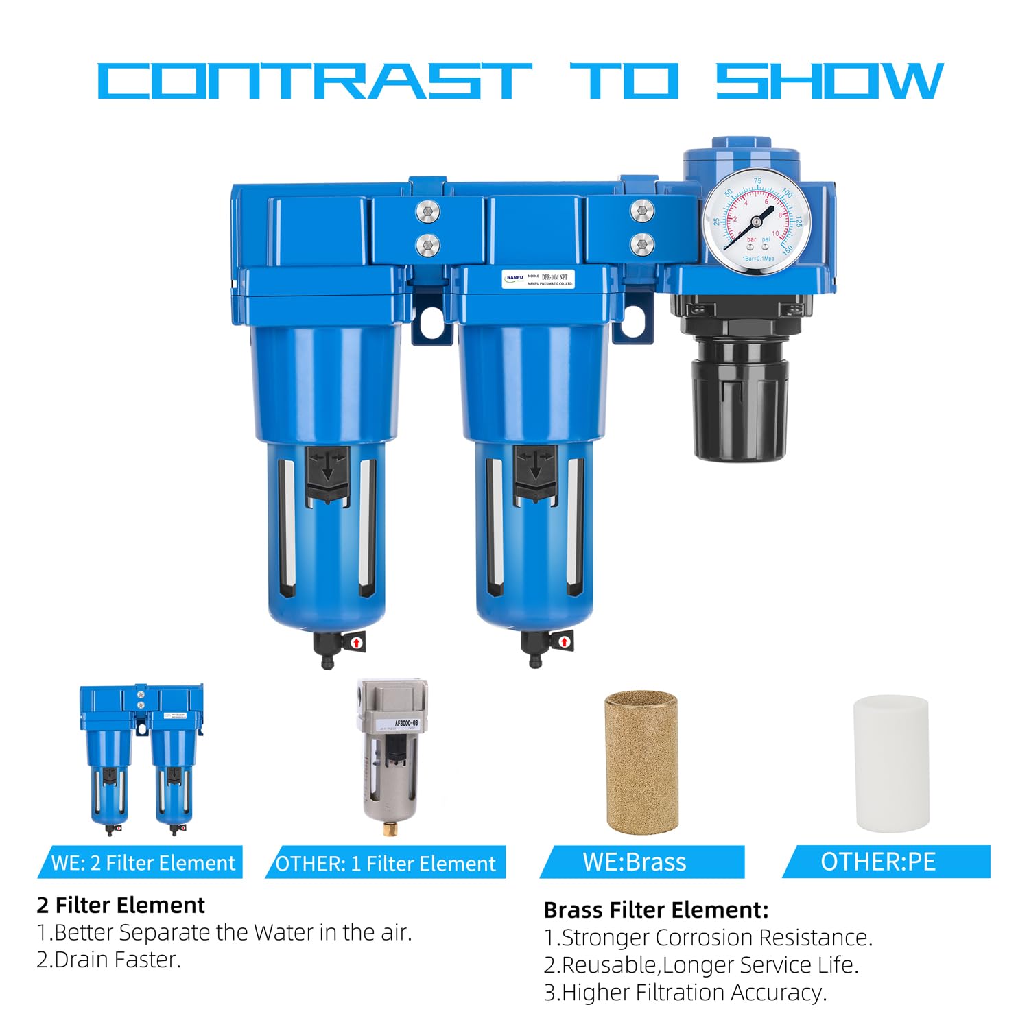 MEANLIN 3 Stage Aluminium Air Drying System 1/4" NPT,Coalescing Filter, Particulate Filter, Desiccant Dryer And Air Regulator, Manual Drain, Mid Flow, For Plasma Cutter And Paint Spray - View #10