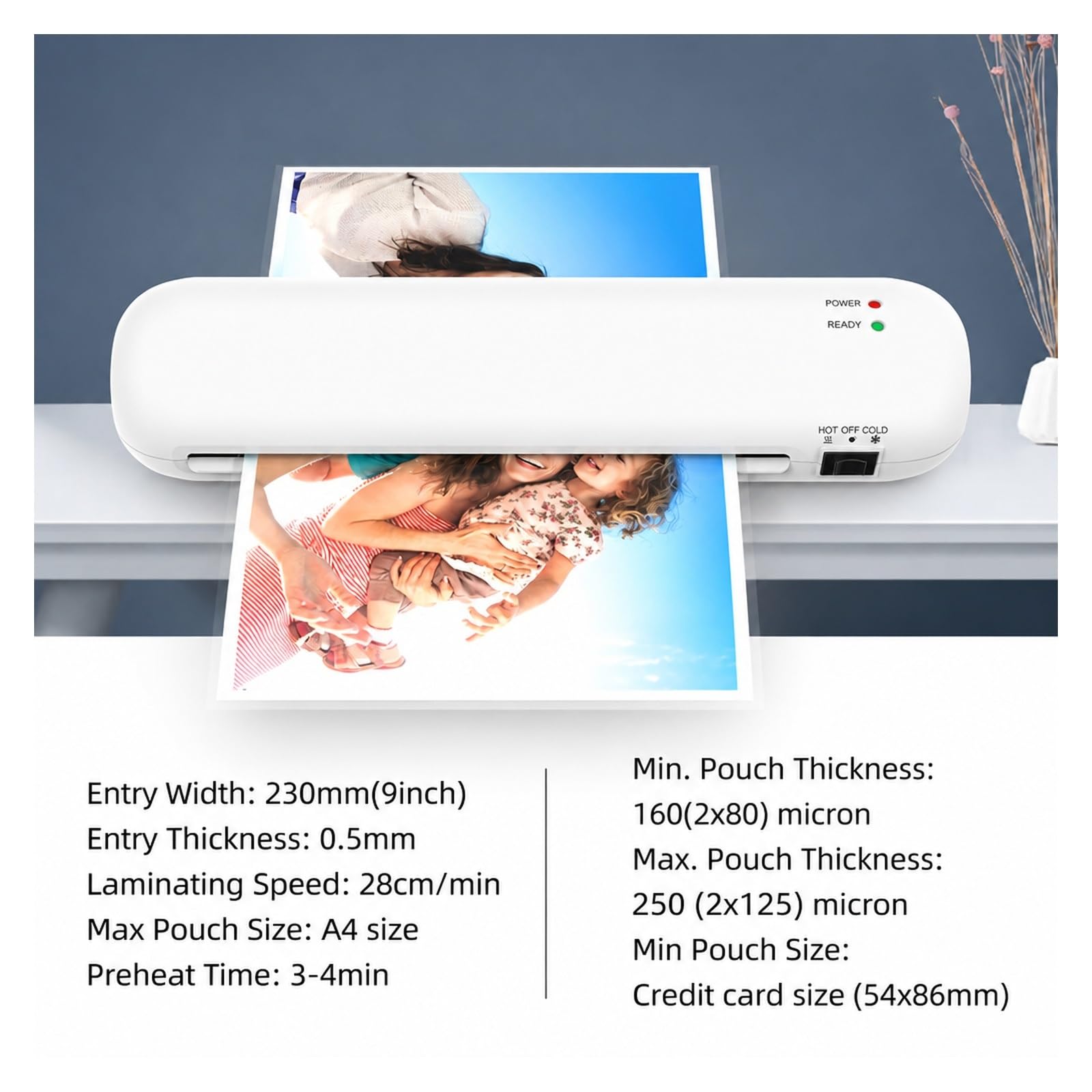 Laminator, Zestaw Maszyn Do Laminowania Biurkowego, Na Gorąco I Zimno, 9 Cali, A4 do domu i biura