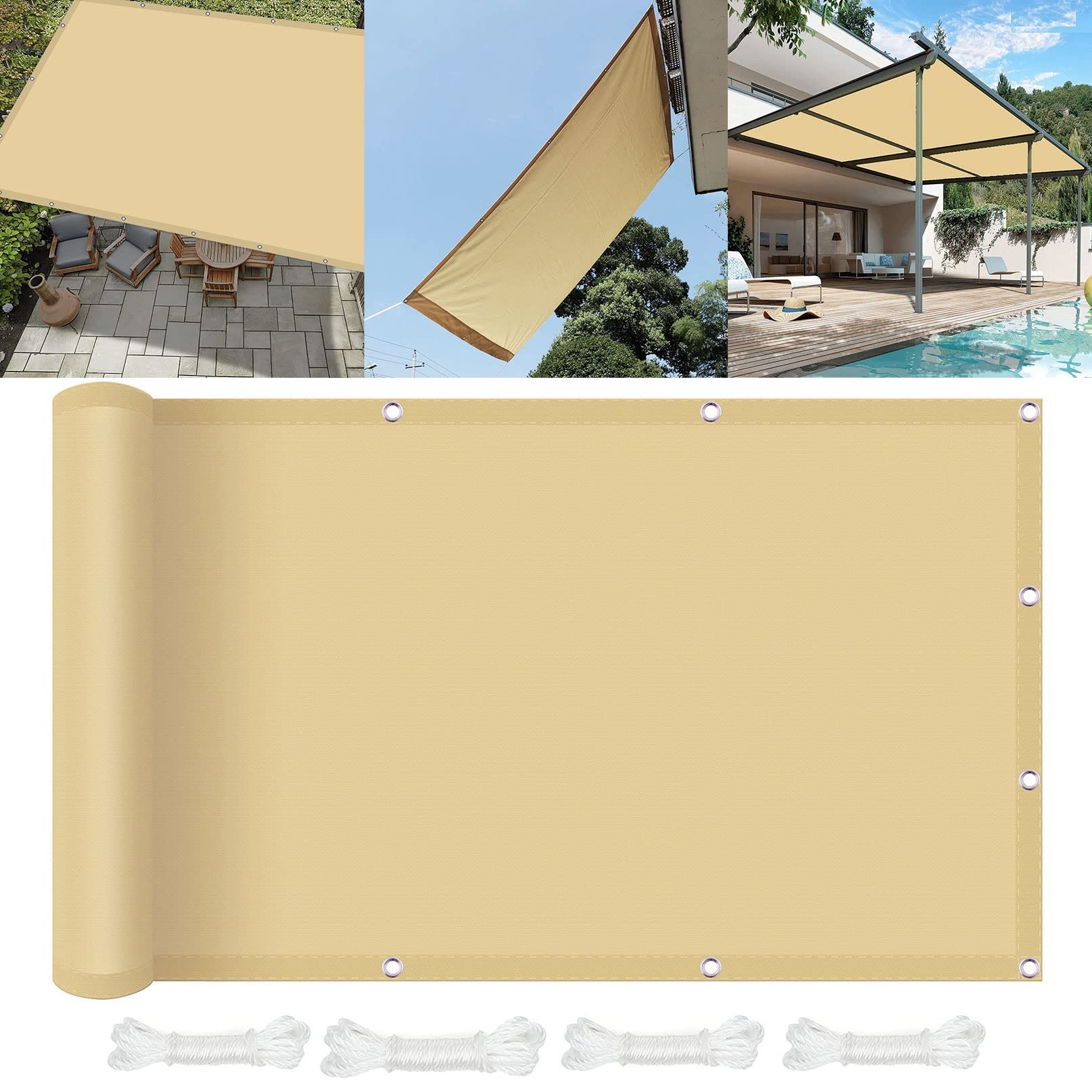 Sonnensegel Rechteckig Wasserdicht 1 x 2 m Sonnenschutz Netz Terrasse Überdachung Leicht Und Haltbarkeit für Balkon Terrasse Garten Outdoor, Sandgelb
