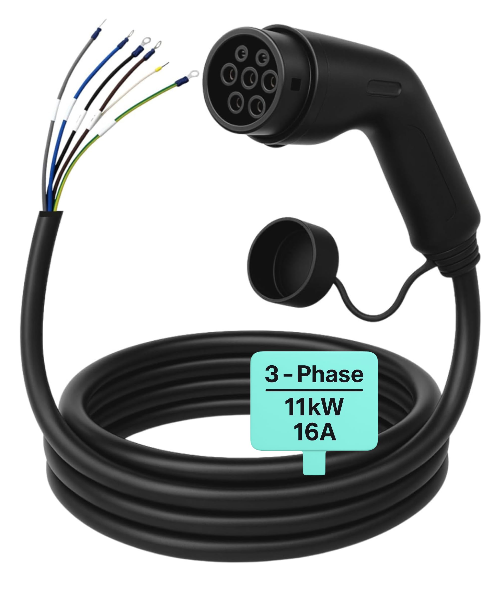 LDY Kabel typu 2 otwarty koniec 11 kW, wolny koniec kabla do Wallbox/stacji ładującej, 3-fazowy, 10 m 16 A