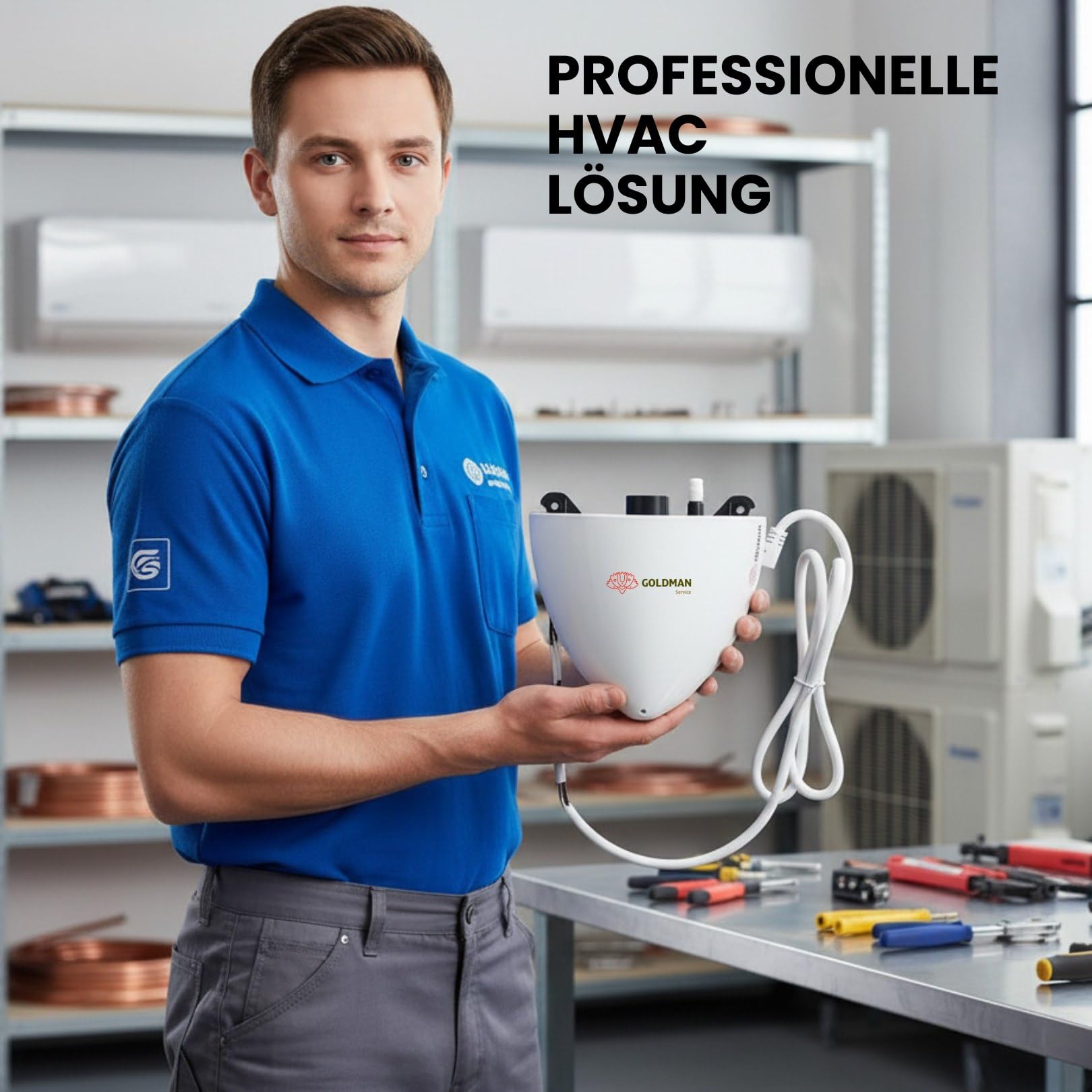 GOLDMAN SERVICE Kondensatpumpe für die Wand, 20 m Erhöhung, Split-Abflusspumpe, sehr leise, 17 dB, integriertes Alarmsystem, 5 W, geringer Stromverbrauch