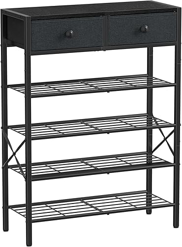 Miniatura 11 de Zapatero para entrada, organizador de zapatos de 5 niveles con 2 cajones no tejidos, estante de almacenamiento de metal para 16-20 pares de zapatos,