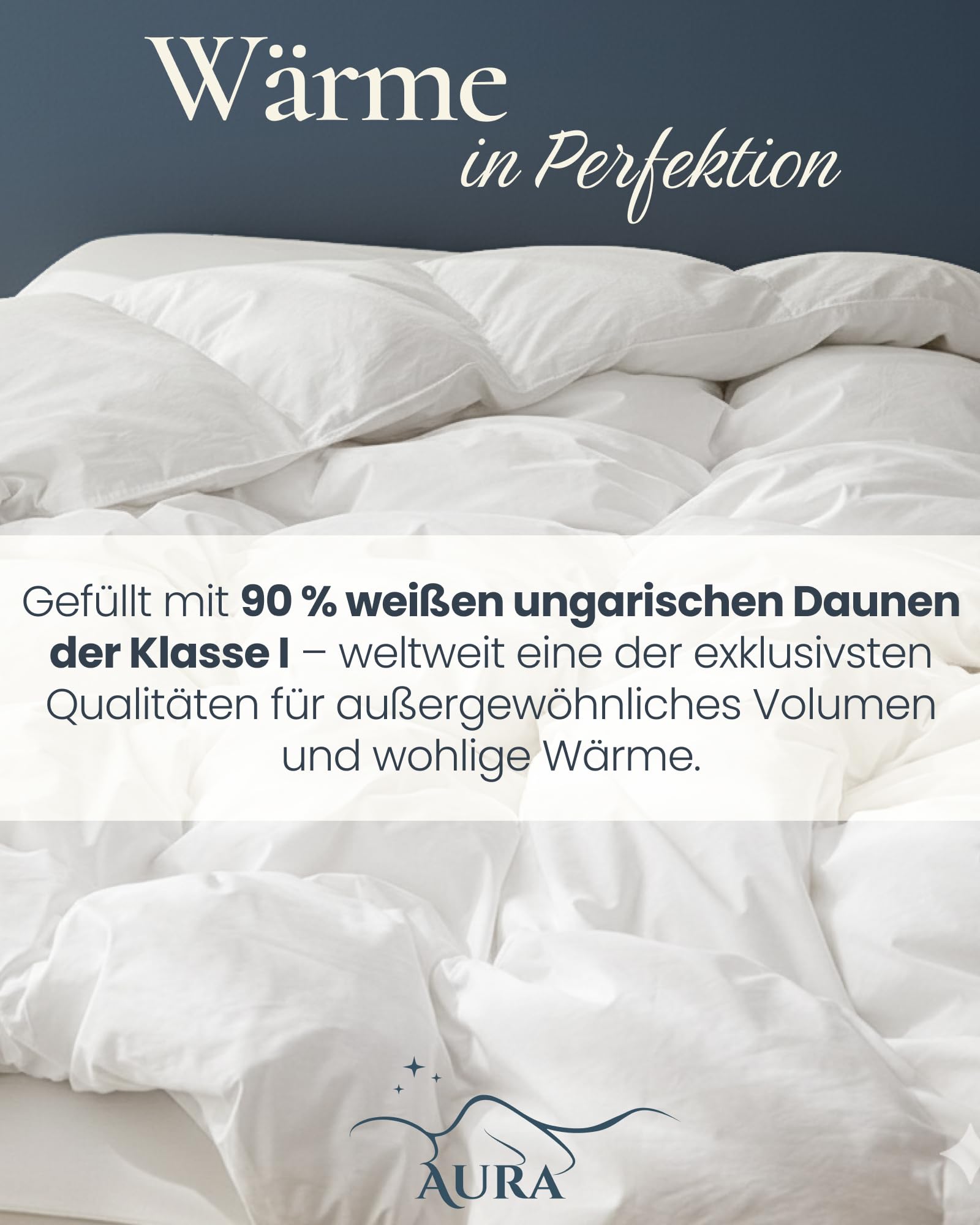 Aura® Luxus Daunendecke 135x200 cm extra warm | Premium 90% weiße Daunen ungarische Klasse I | Oeko-TEX® Standard 100 | Allergikergeeignet Winter Bettdecke