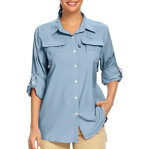 Jessie Kidden Womens Safari Shirts Sun Protection Sun Clothes for Women Quick Dry Fishing Hiking Shirts