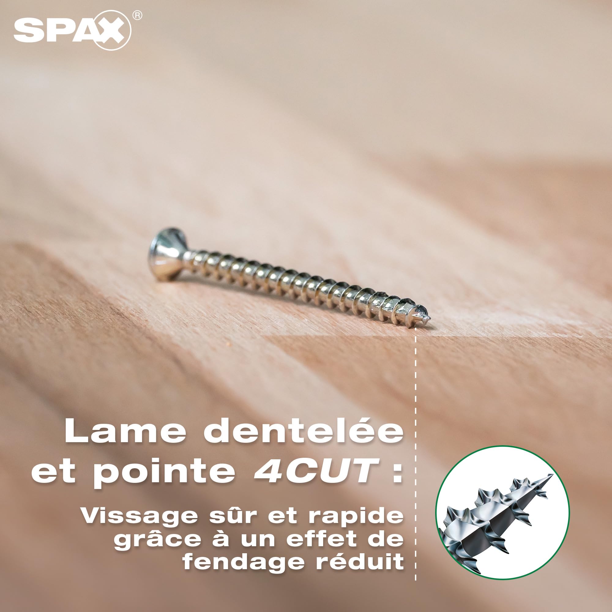 SPAX Vis universelle 6 x 80 mm, 180 pièces - Vis à bois, filetage partiel, tête fraisée, T-STAR Plus T30, pointe 4CUT, revêtement WIROX - 8000000277078