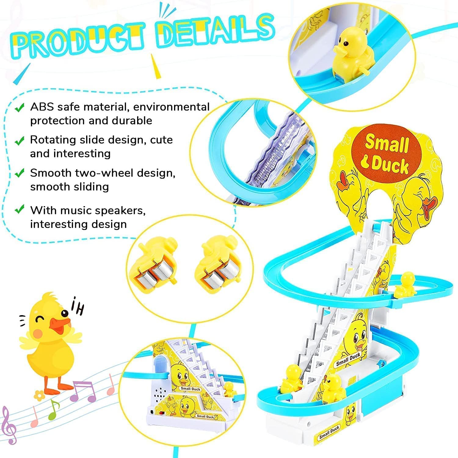 Rk Toys 3 Duck Slide Set, Funny Automatic Stair Climbing Ducklings Cartoon Race Track Set, Little Lovely Duck Escalator 2