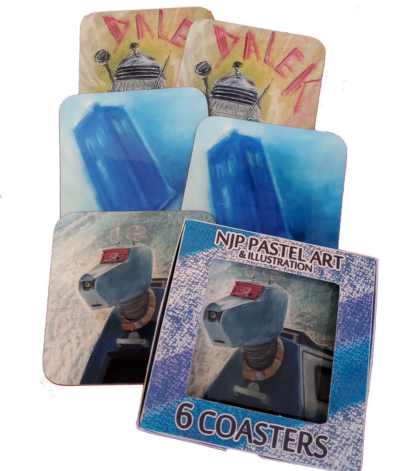 Dr Who coasters from Original Artwork by NJP Pastel Art