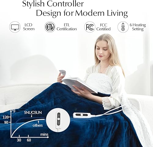 Miniatura 2 de Manta térmica eléctrica tamaño individual, suave y acogedora manta eléctrica de franela gruesa y sherpa para cama, sistema de seguridad automático,