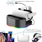 KAFRI Charging Dock for Meta/Oculus Quest2/3/3S with USB and Type C Ports, VR Headset Charging Stand and Controller Holder with RGB Lights, Charger Station Accessories, Black(Not Charge Controller)
