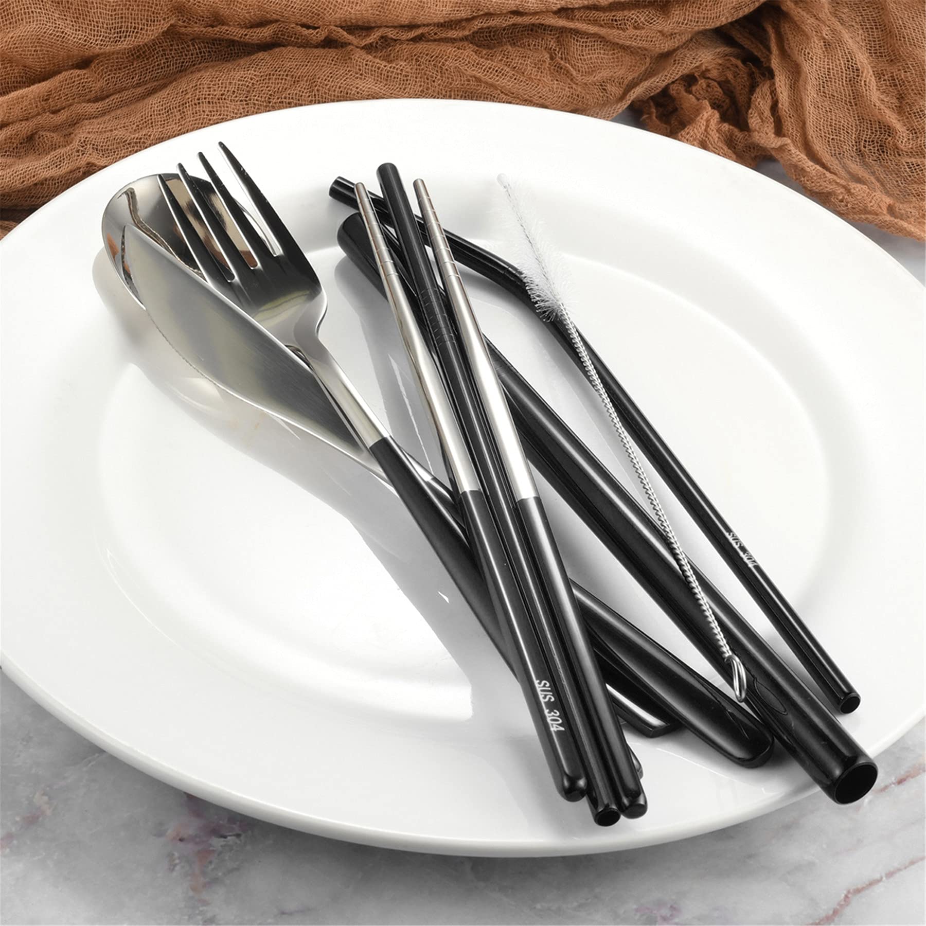 1 Ensemble De Couverts De Voyage Réutilisables En Acier