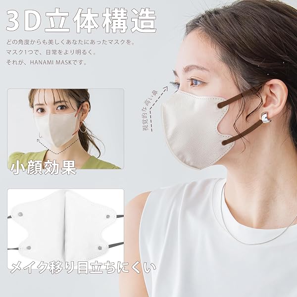 [sumalala] マスク 立体 不織布 56枚 3dマスク バイカラー 血色 耳が痛くならない 肌に優しい使い捨てマスク 丸顔 面長 小顔 カラー不織布マスク 快息 通気性 - 3