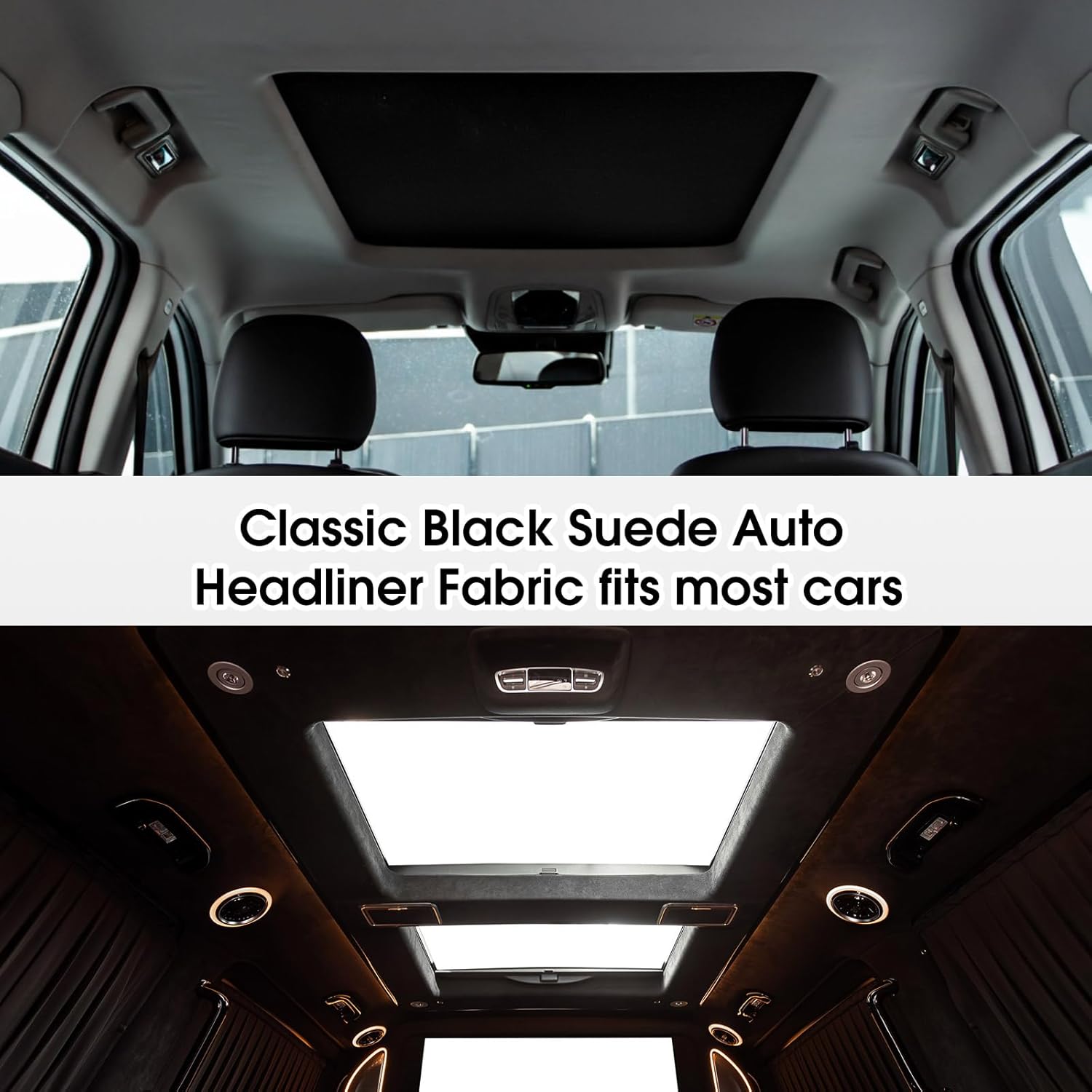 Pangda 2 Pack Black Suede Headliner Fabric with 96" L × 60" W Foam Backing Interior Replacement Material Auto Suede Fabric for Car, SUV, Boat, Pickup, Truck Interior Home Roof Upholstery Repair