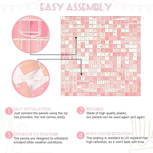 Miniatura 6 de Telón de fondo de pared con lentejuelas iridiscentes de color rosa, 6 x 4 pies, para el día de San Valentín, para cumpleaños, aniversario, boda,