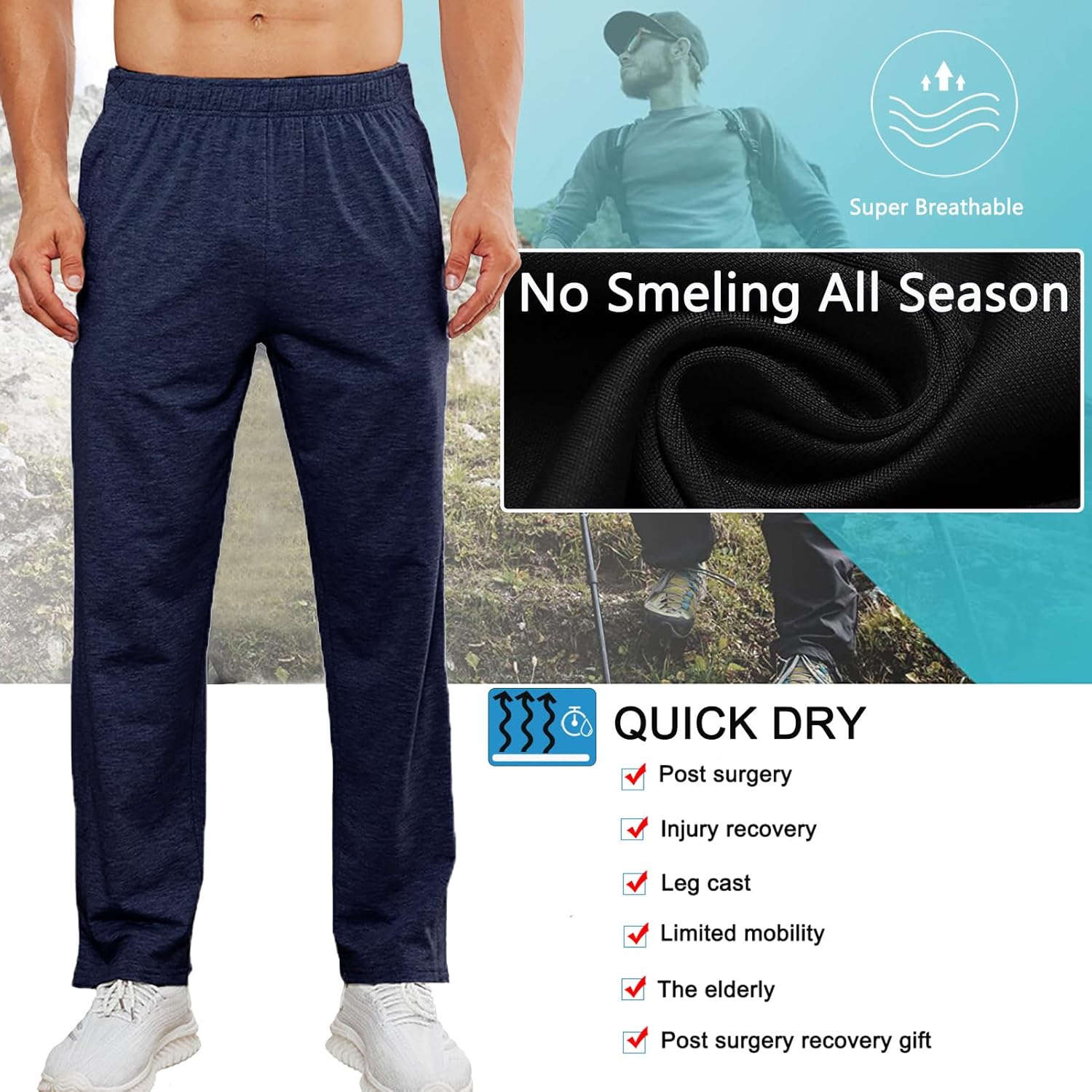 Deyeek Men's Tear Away Pants 2 Side Snap Open Bottom Sweatpants Loose Fit Casual Post Surgery Pants with Pockets - Image 4