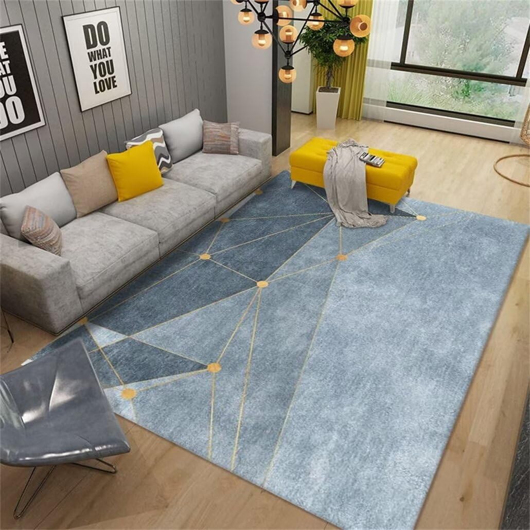 Tapis de chambre garçon et fille bleu 100x160 cm à rayures modernes et lavable