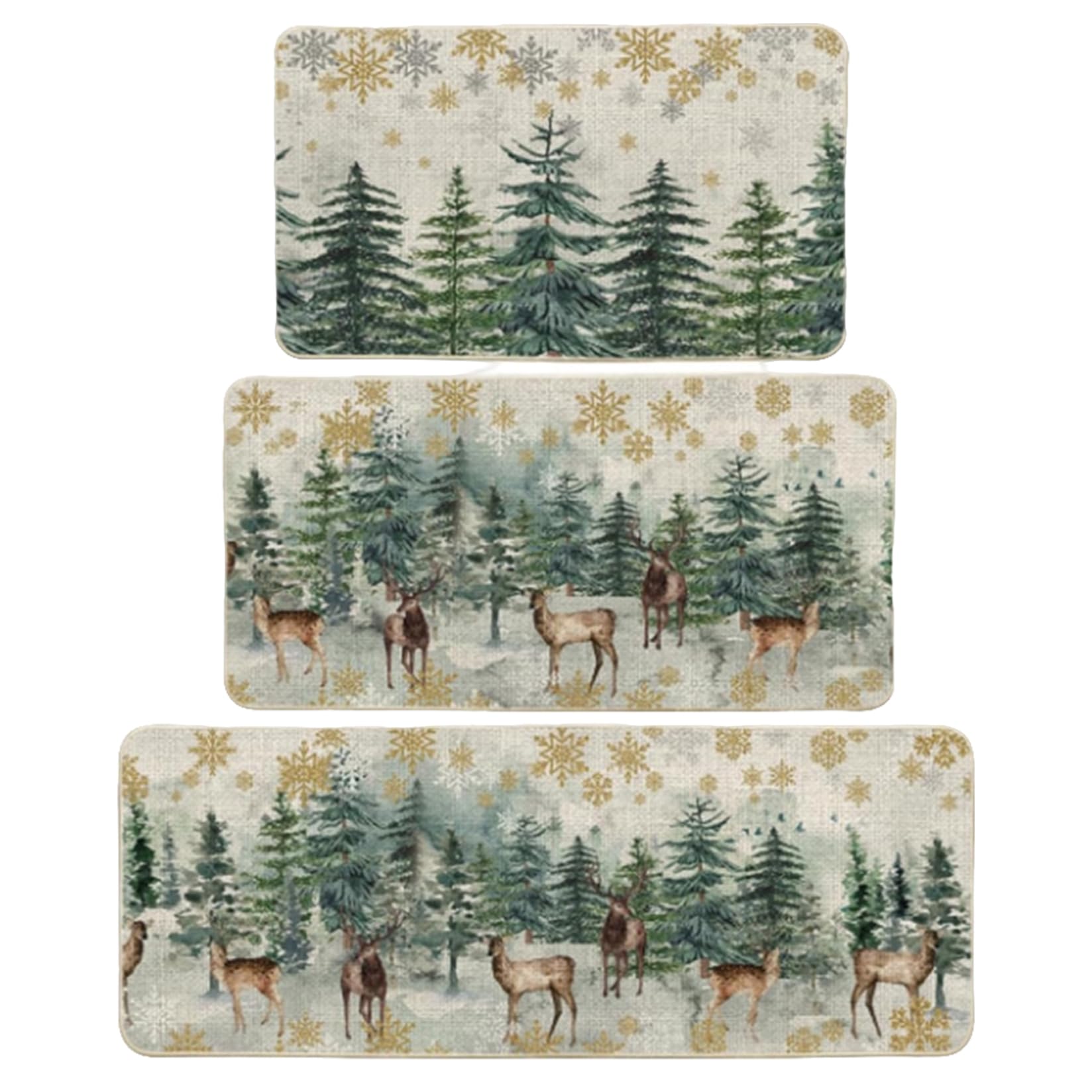 NIDONE Christmas Kitchen Rugs Sets of 3 Reindeer-Themed Christmas Kitchen Mat Absorbent Non-slip Polyester Christmas Rug for Kitchen, Doorway, Hallway, Style 1,Christmas Kitchen Mat